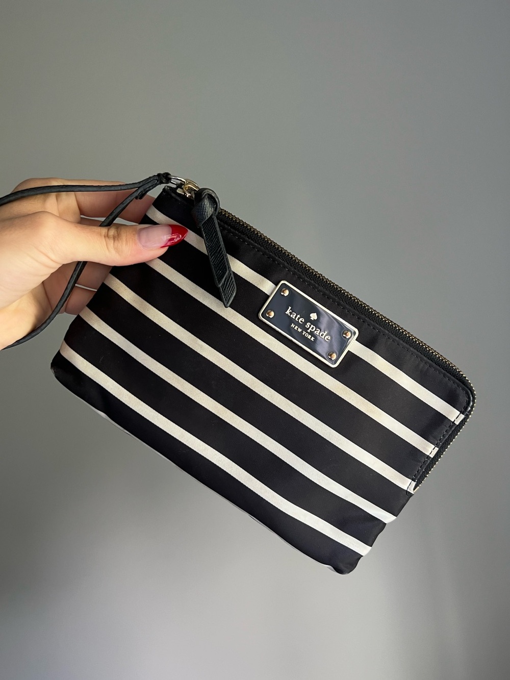 Kate Spade New York Black & Cream Striped Nylon Wristlet Wallet